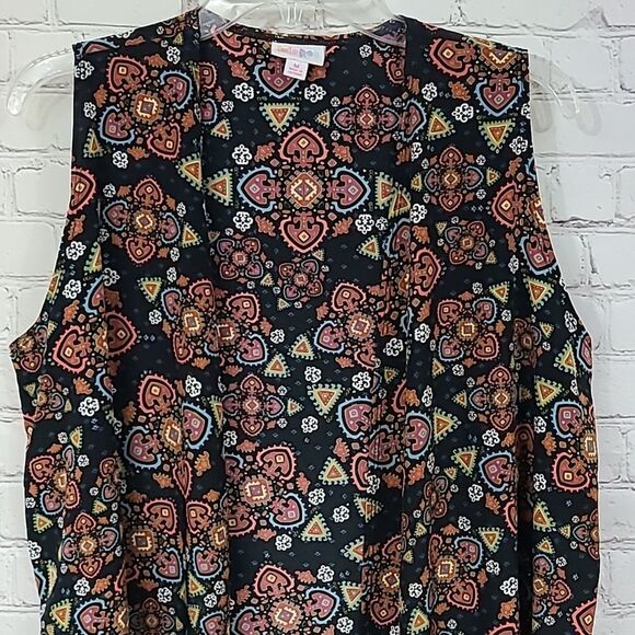 LuLaRoe Joy Vest Black Silky Soft Sleeveless Tribal Print Long Cardigan Duster - Picture 4 of 8